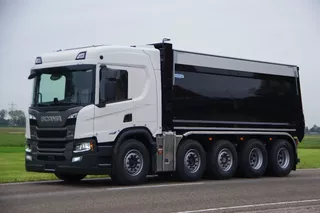 Scania 10x4 Quadro 46-ton met hefbare uitschakelbare 5de as en Gijsbertsen achterover kipper
